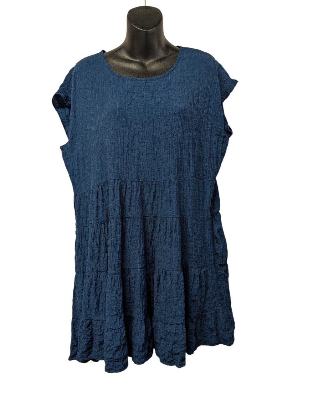 Knox Rose Women's Blue Tiered Ruffle Shift Dress L Short Sleeve Knee Length